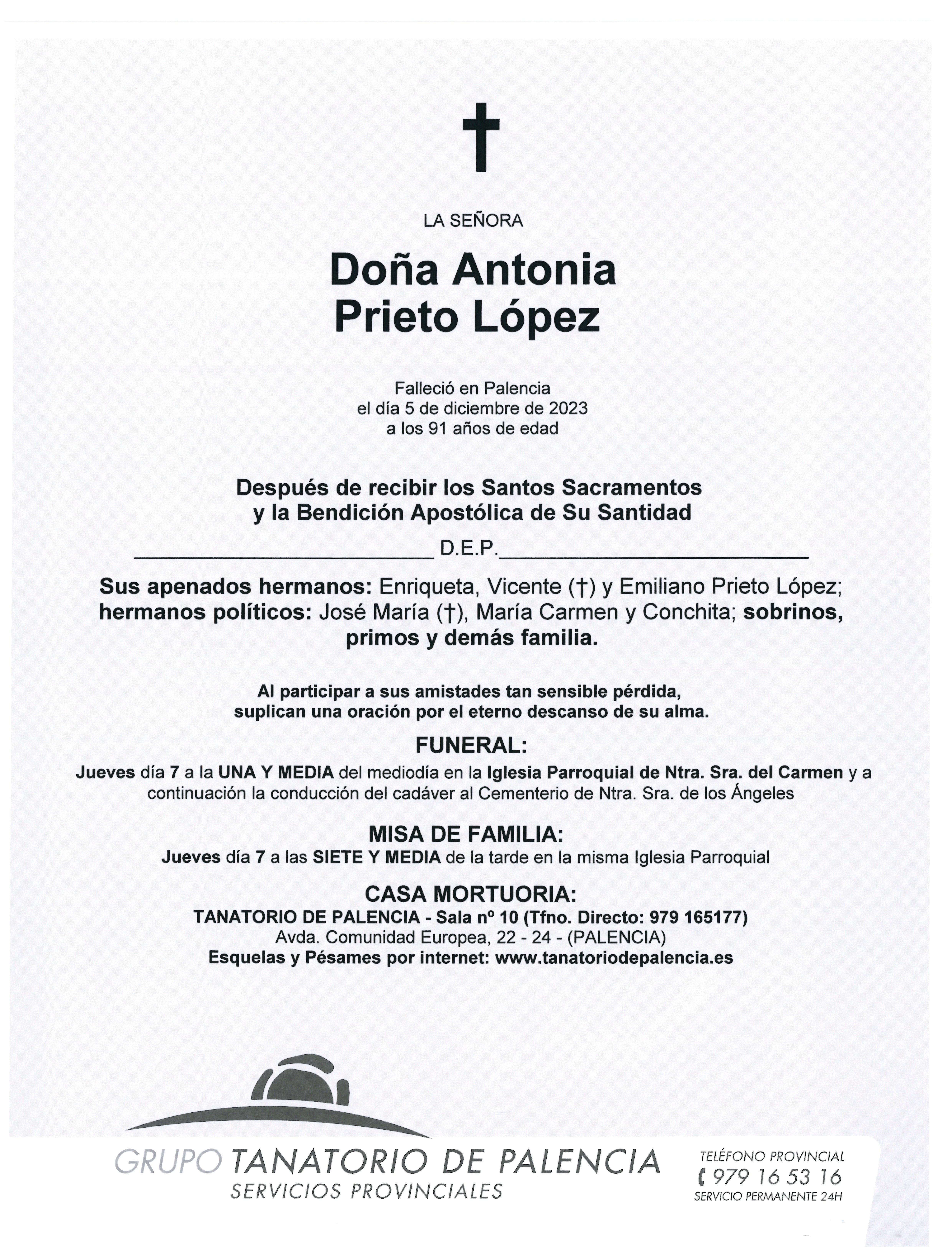 LA SEÑORA DOÑA  ANTONIA PRIETO LÓPEZ